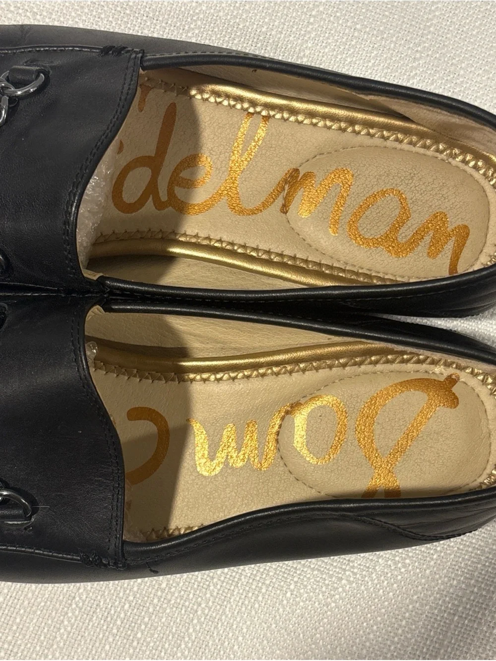 Sam Edelman Black Leather Chain-Trim Slip-On Loafers